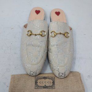 Gucci Cream and Silver Mules with Gold Detail